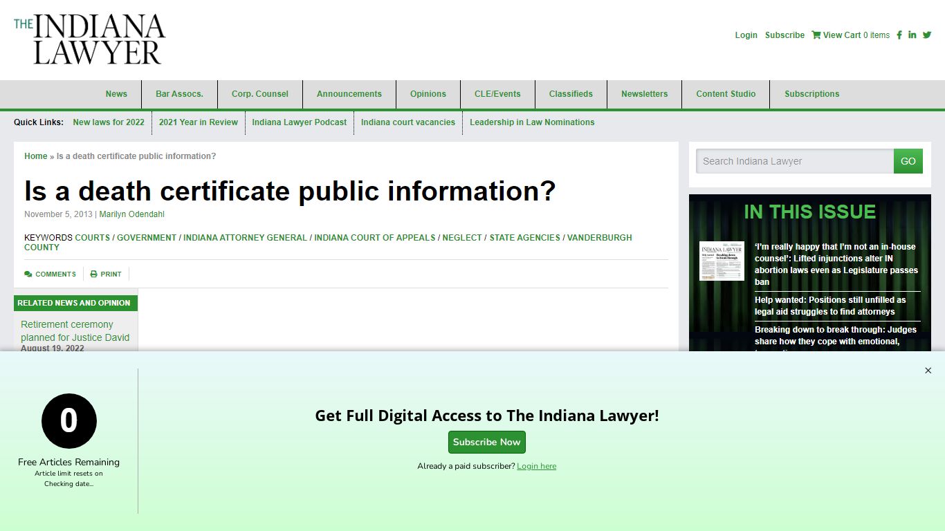 Is a death certificate public information? - The Indiana Lawyer